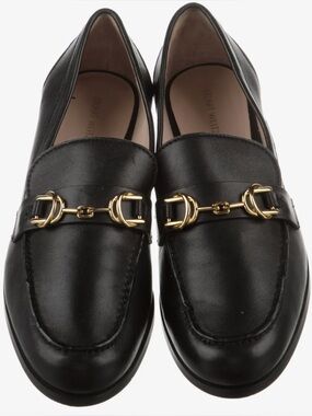 Stuart Weitzman Black Leather Loafers with Gold Horsebit